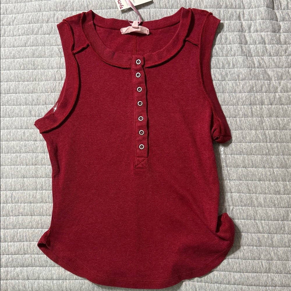 Red Sleeveless Henley Top
